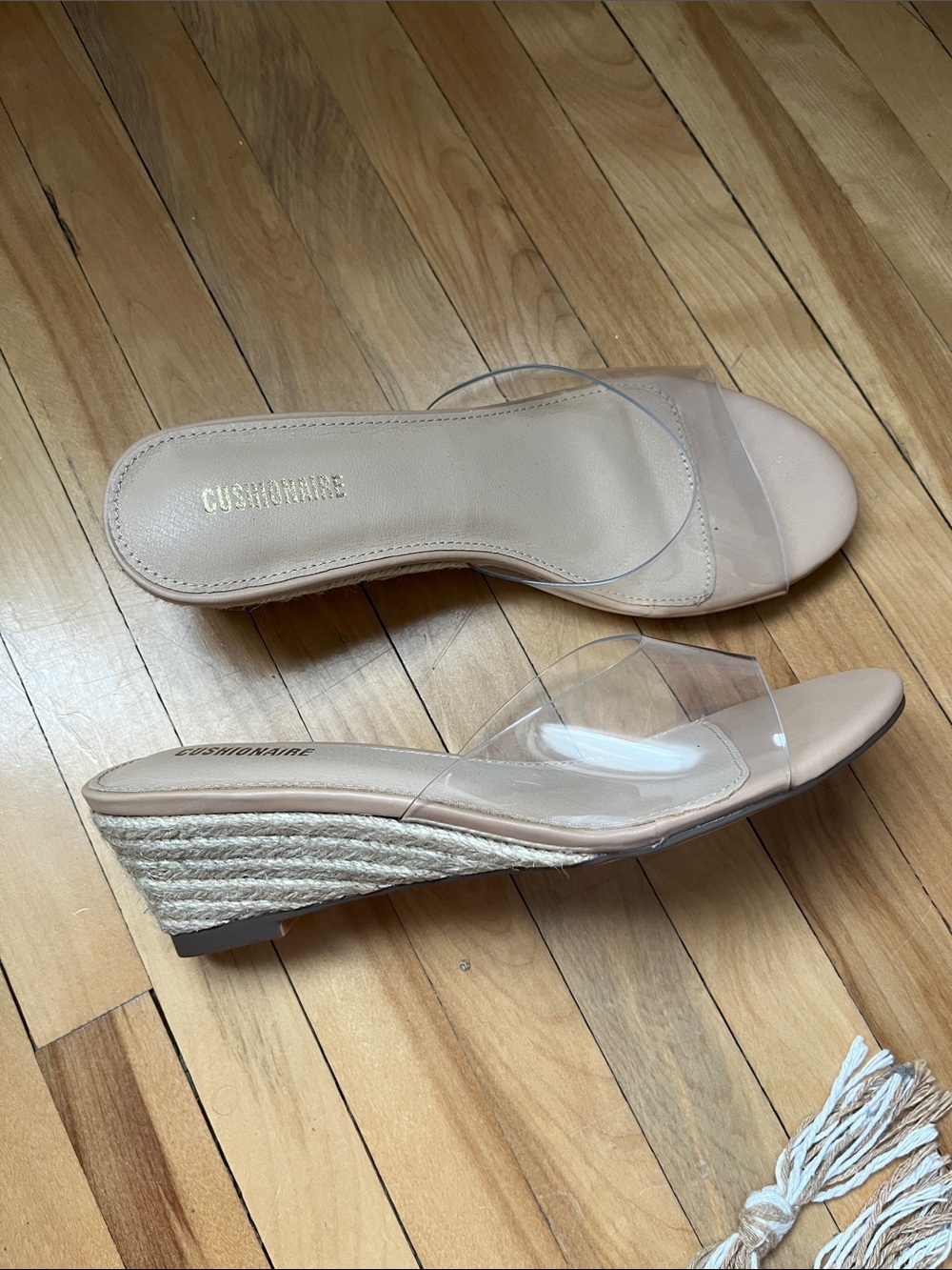 Cushionaire Nude Clear-Strap Espadrille Wedge